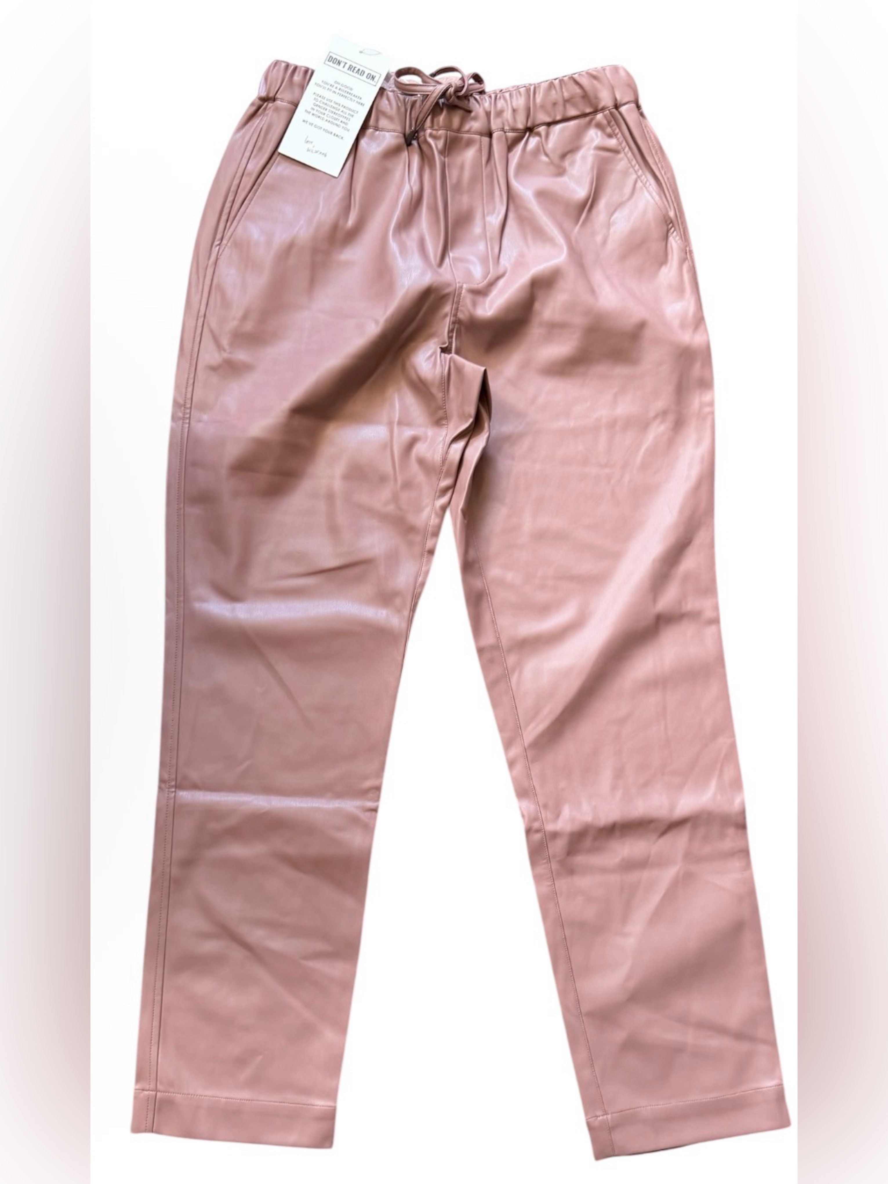 Wildfang Women's Trousers Pleather Pants Rose Pink Brown Vegan Leather